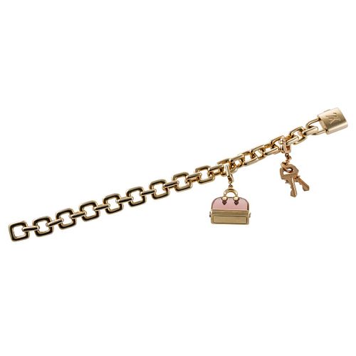 Louis Vuitton 18k Gold Lock Key Bag Charm Bracelet