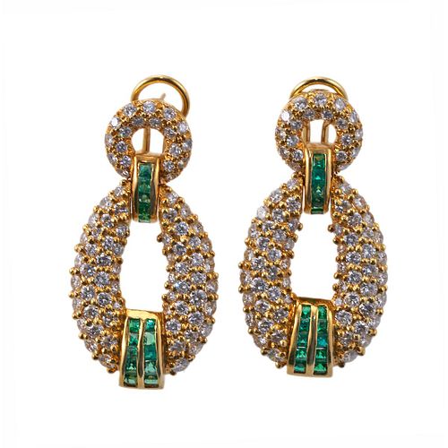 Hammerman Brothers 7ctw Diamond Emerald Gold Earrings