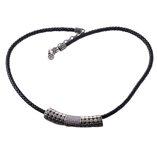 John Hardy Braided Leather Silver Cord Necklace