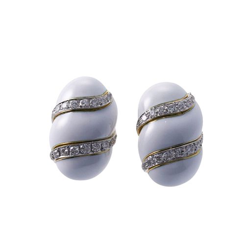 David Webb 18k Gold Platinum Diamond Enamel Earrings