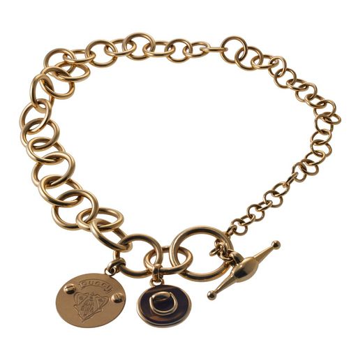 Gucci 18k Gold Tiger's Eye Charm Link Necklace