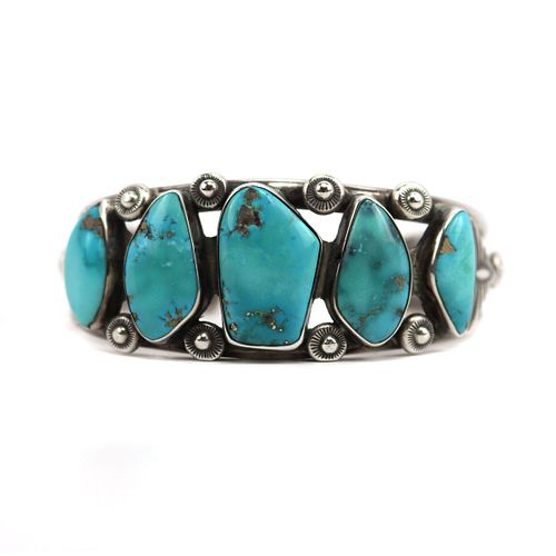 NO RESERVE - Navajo Turquoise and Silver Bracelet c. 1940-50s, size 6 (J15694)