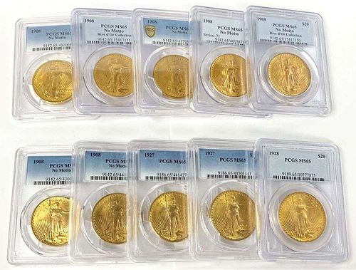Last Minute! (10-coins) Mixed Date Gold Saint Gaudens $20 PCGS MS65