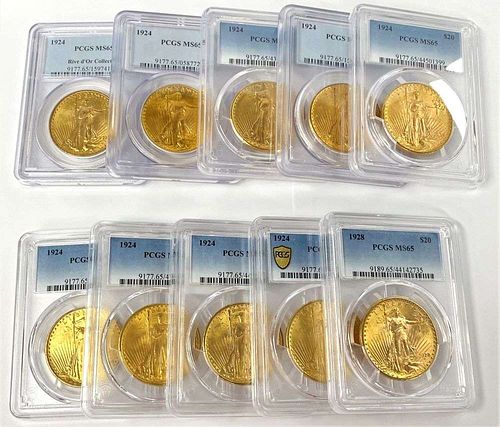 Last Minute! (10-coins) Mixed Date Gold Saint Gaudens $20 PCGS MS65