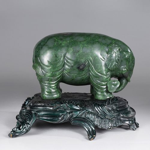 Magnificent Chinese Carved Spinach Jade Elephant