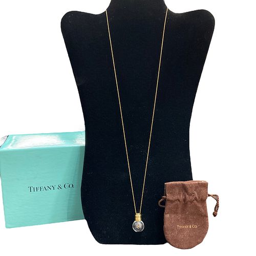 Tiffany & Co., Elsa Peretti Rare 18 kt Gold & Rock Crystal Light Bulb Pendant & Chain Necklace in 18 kt Yellow Gold