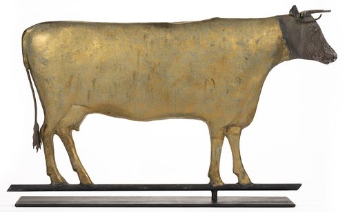 AMERICAN FOLK ART FULL-BODY MOLDED-COPPER COW WEATHERVANE