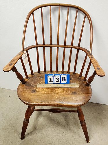 EARLY 19TH C PLANK SEAT WINDSOR ARMCHAIR 36-1/2"H X 22-1/2"W