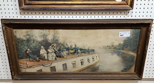FRAMED PRINT "BEFORE THE DAYS OF RAPID TRANSIT" ON THE OLD DLEAWARE AND HUDSON CANEL BY E.L. HENRY 13"X 34"