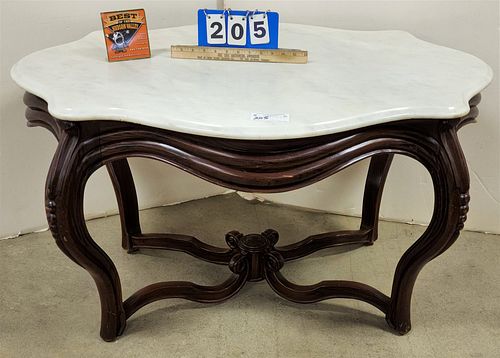 VICT. ROSEWOOD MARBLE TOP COFFEE TABLE 23-1/2"H X 41-1/2"W X 29"D