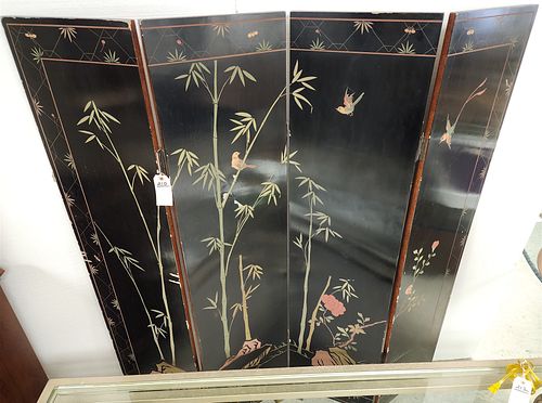 CHINESE 4 FOLD LACQUER SCREEN