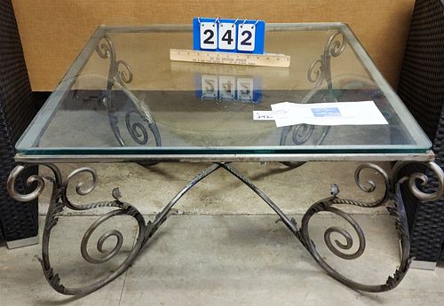 WROUGHT ACNTHUS GLASS TOP COFFEE TABLE MADE BY ARROWSMITH FORGE 17-1/2"H X 30"SQ