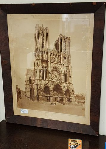 FRAMED 19TH C PHOTO OF REIMS CATHEDRAL 35" X 27-1/2" W/FRAME 41" X 33-1/2"