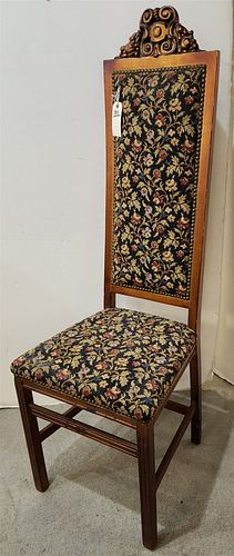 CARVED GILTWOOD CHAIR 55-1/2"H X 18-1/2"W X 17"D W/NEEDLEPOINT UPHOLS
