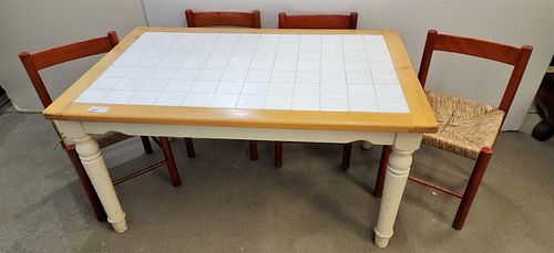 MAPLE TABLE W/ TILE TOP W/ 4 RUCH SEAT CHAIRS
