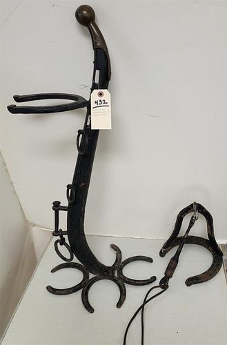 HORSE SHOE UMBRELLA STAND 31 1/2" AND HORSESHOE CHOW BELL