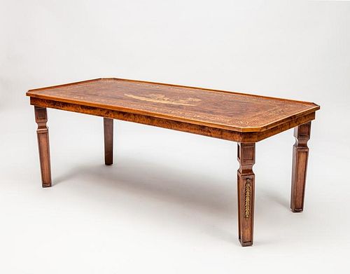Italian Neoclassical Style Burl Walnut and Satinwood Marquetry Low Table