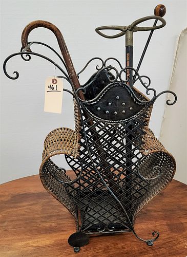 WROUGHT AND WICKER UMBRELLA STAND 27-1/2"H X 18" X 8-1/2"D W/CANES