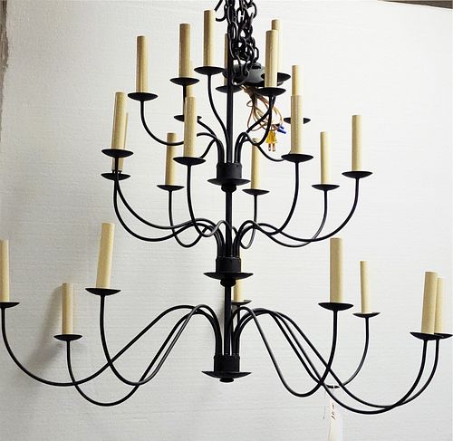 WROUGHT 24 LIGHT CHANDELIER MADE BY ARROWSMITH FORGE 41"H X 34" DIAM