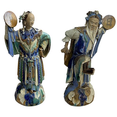 Pair of Chinese Shiwan Pottery Figures