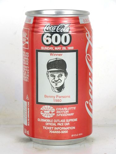 1988 Coca Cola 600 NASCAR Benny Parsons 12oz Can Charlotte