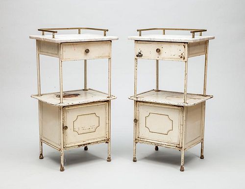 Pair of Tôle Peinte and Marble Bed Side Tables