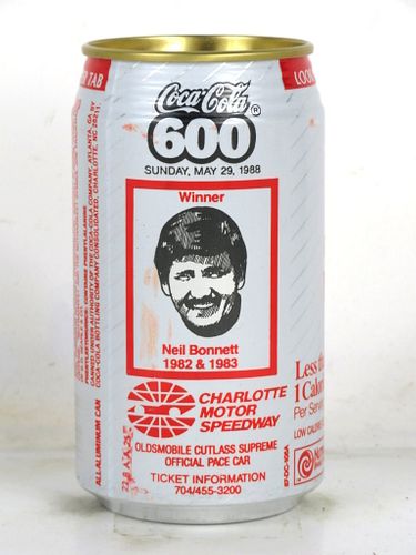 1988 Diet Coke Coca Cola 600 NASCAR Neil Bonnett 12oz Can Charlotte