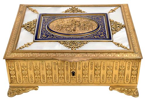 French Gilt Bronze Jewelry Box with Mother of Pearl Inlay