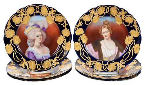 Set of Six Limoges Portrait Porcelain Plates