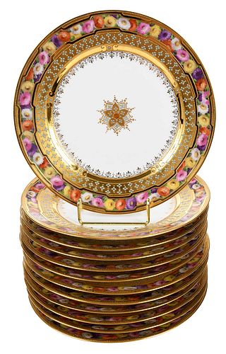 Set of 12 Royal Vienna Gilt and Enamel Flower Plates