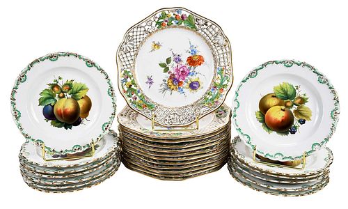 25 Meissen Enamel Decorated Porcelain Plates