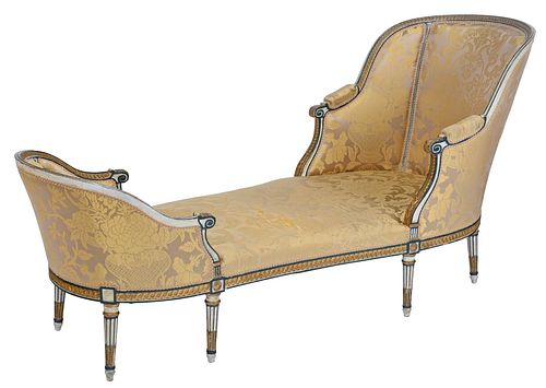 Louis XVI Style Painted and Parcel Gilt Chaise en Bateau