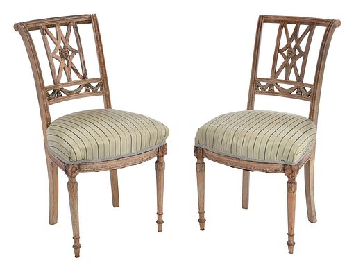 Pair of Directoire Style Painted Beech Wood Side Chairs