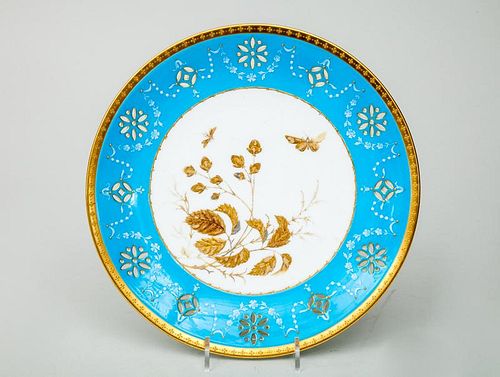 Mintons Davis Collamore & Co. Aesthetic Movement Porcelain Blue and Parcel-Gilt Plate