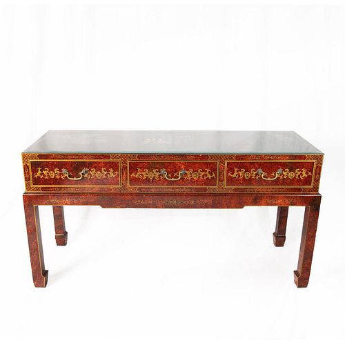 Chinese Marble Style Lacquer Console Table