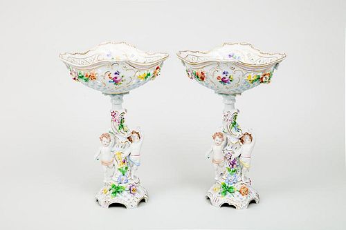 Pair of Modern Dresden Porcelain Tazzas