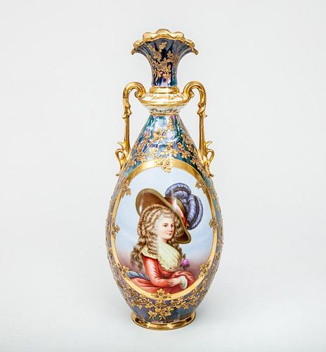 Dresden Porcelain Two-Handled Portrait Vase