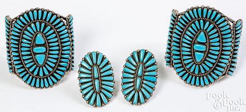 Pair of turquoise cluster cuff bracelets, etc.