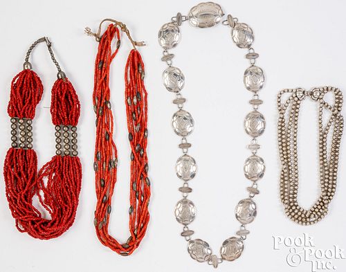 Two Navajo Indian coral necklaces, etc.
