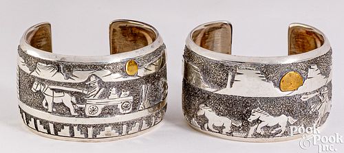 Pair of Navajo Indian sterling cuff bracelets