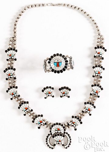 Suite of Zuni inlaid silver jewelry
