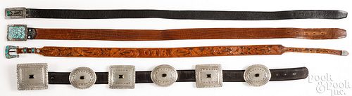 Four Native American/Mexican leather belts