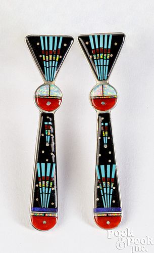 Pair Navajo Indian hardstone earrings