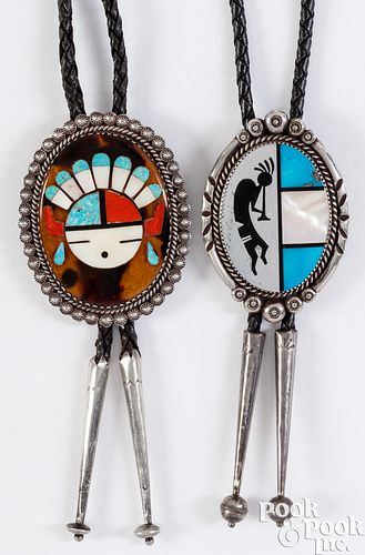 Two Native American Indian bolo ties