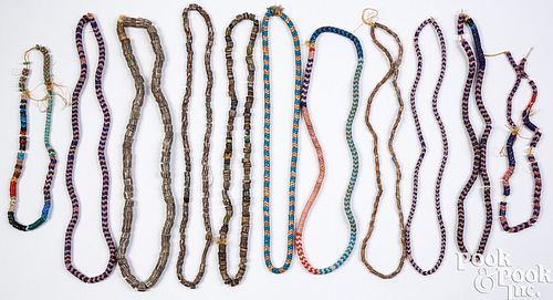 Eleven strands of Chevron trade bead necklaces