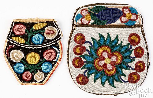 Two Iroquois Indian beadwork pouches