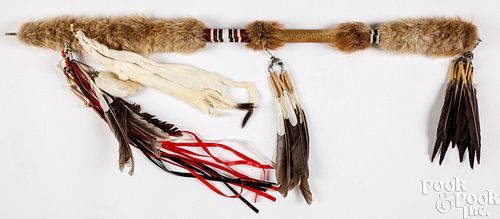 Contemporary beaded and fur ceremonial dance stick