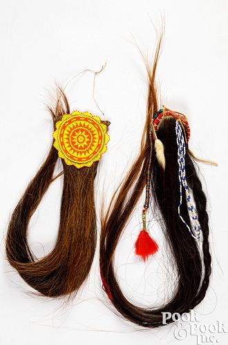 Two Native American Indian horse hair adornments