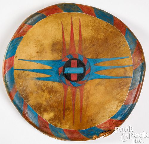 Plains Indian painted hide shield, 20th c.