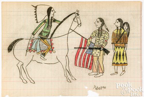 Native American Indian ledger drawing